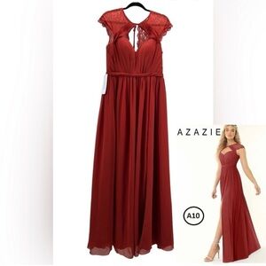 Azazie - Women's Cicely Rust Flowy Lace Chiffon bridesmaids Dress-Rust. Size:A10